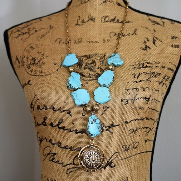 PATRICIA NASH Turquoise Compass Pendant Necklace. - Picture 2 of 12